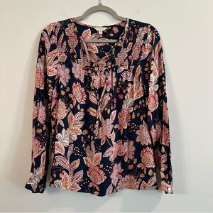 Women’s Lucky Brand blue and pink floral long sleeve blouse size medium M